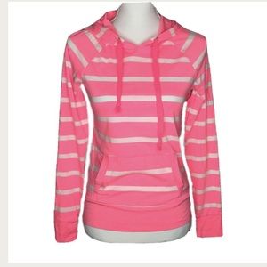 Zenana Outfitters thin pink and white hoodie